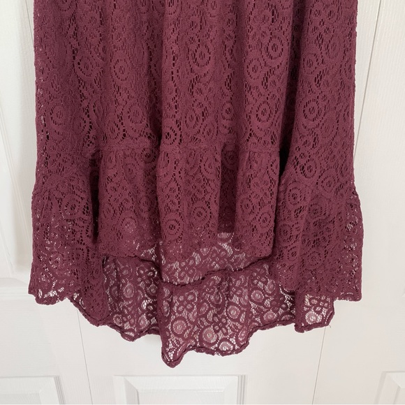 DYNAMITE Burgundy Lace High-Low Strapless Bustier Dress Women’s Size Medium - Picture 3 of 6